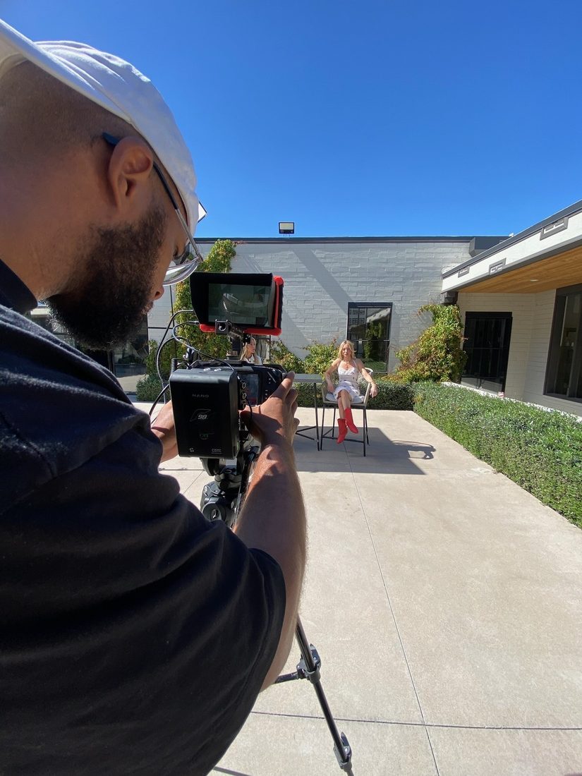 Filming an interview in the Rouge & Wright courtyard