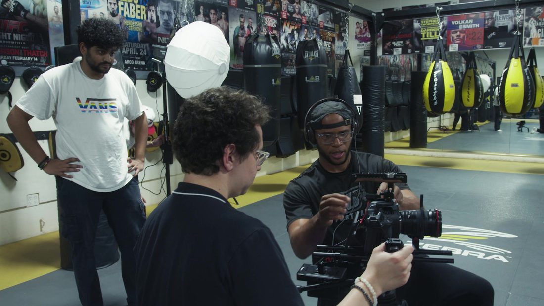 An operator low on the gimbal in the gym