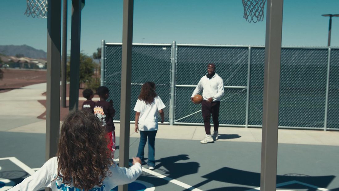 Setting up on the basketball court